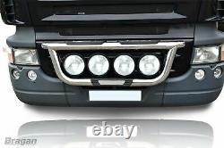 Grill Bar + Step Pad For Mercedes Atego 2007+ Stainless Steel Front Chrome Lamps