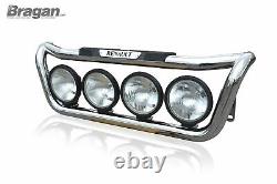 Grill Bar + Step Pad + Side LED For Renault Premium Stainless Steel Chrome Lamps