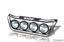 Grill Bar + Step Pad + Side LED For Renault Premium Stainless Steel Chrome Lamps