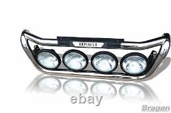 Grill Bar + Step Pad + Side LED For Renault Premium Stainless Steel Chrome Lamps
