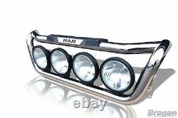 Grill Light Bar D + Step Pads + Side LEDs To Fit Man TGX Stainless Steel Chrome