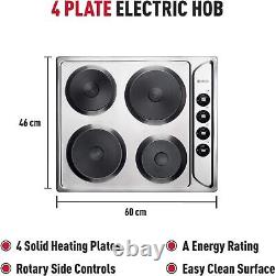 HADEN Built-in Solid 4 Plate Hob Electric 60cm Wide Stainless Steel Chrome
