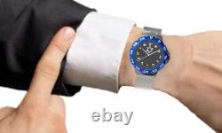 Hebrew Numbers Sport Watch-Brushed Chrome-Black Dial-Stainless Steel Mesh Band