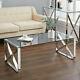 High Glossy Clear Glass Coffee Table & Stainless Steel Chrome Living Room 120cm