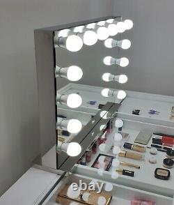 Hollywood Mirror CHROME Huge XLARGE HD Pro Grade Mirror 3 Colour BIG LED Bulbs