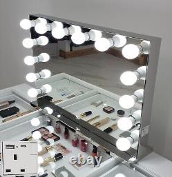 Hollywood Mirror CHROME Huge XLARGE HD Pro Grade Mirror 3 Colour BIG LED Bulbs