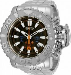 Huge 17oz 70mm Invicta Sea Hunter Black Dial Chrome Polished Stainless Watch