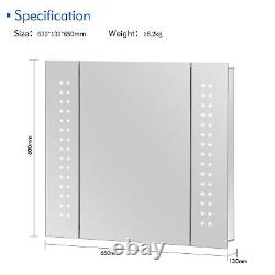 Illuminated Bathroom Mirror Cabinet LED with Shaver Socket Demister IR Sensor