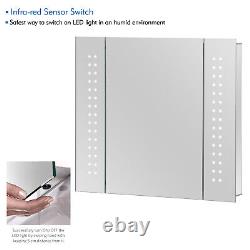 Illuminated Bathroom Mirror Cabinet LED with Shaver Socket Demister IR Sensor