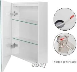 LED Mirror Cabinet Wall Mounted Storage Bathroom Cupboard Demister Sensor Switch