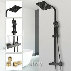 Large Waterfall Black Square Dual Shower Head Riser Rail Luxury Bathroom Set UK