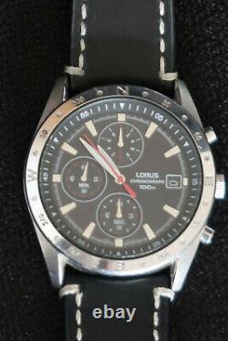 Lorus Mens Chronograph Watch Vd57-x015 Black And Chrome Dial A Designer Classic