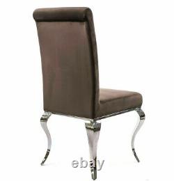 Louis Dining Chair High Velvet Brown Truffle Mink Stainless Steel Chrome Legs