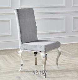 Louis French Dining Chairs Grey Velvet Chrome Leg Kitchen Home Furniture Chic UK