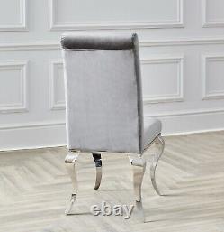 Louis French Dining Chairs Grey Velvet Chrome Leg Kitchen Home Furniture Chic UK