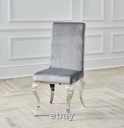 Louis French Dining Chairs Grey Velvet Chrome Leg Kitchen Home Furniture Chic UK
