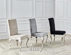 Louis French Dining Chairs Grey Velvet Chrome Leg Kitchen Home Furniture Chic UK