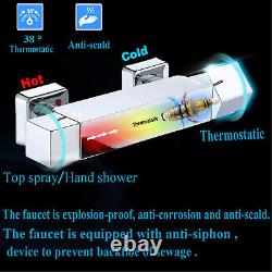Luxury Chrome Thermostatic Wall Mounted Rainfall Shower Hot & Cold Mixer Water