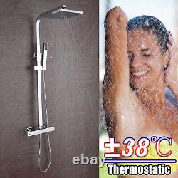 Luxury Thermostatic Mixer Shower Bar Set Square Chrome Twin Head Exposed Valve