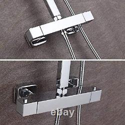 Luxury Thermostatic Mixer Shower Bar Set Square Chrome Twin Head Exposed Valve