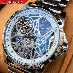 Mens Automatic Mechanical Watch Silver White Dial Stainless Steel 13868