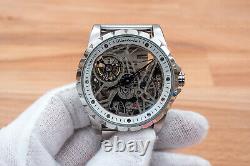 Mens Automatic Mechanical Watch Silver White Dial Stainless Steel 13868