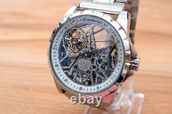 Mens Automatic Mechanical Watch Silver White Dial Stainless Steel 13868