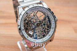 Mens Automatic Mechanical Watch Silver White Dial Stainless Steel 13868