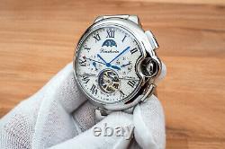 Mens Automatic Mechanical Watch Silver White Dial Stainless Steel 3109B