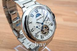 Mens Automatic Mechanical Watch Silver White Dial Stainless Steel 3109B