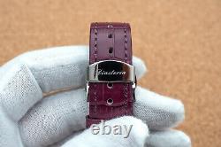 Mens Silver Bridge Manual Mechanical Watch Purple Leather DIASTERIA 1688