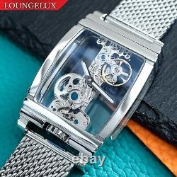 Mens Silver Bridge Manual Mechanical Watch Stainless Steel Mesh Strap