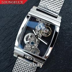 Mens Silver Bridge Manual Mechanical Watch Stainless Steel Mesh Strap