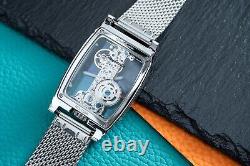 Mens Silver Bridge Manual Mechanical Watch Stainless Steel Mesh Strap