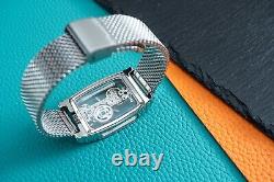 Mens Silver Bridge Manual Mechanical Watch Stainless Steel Mesh Strap