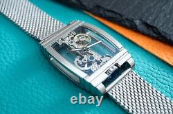 Mens Silver Bridge Manual Mechanical Watch Stainless Steel Mesh Strap