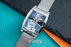 Mens Silver Bridge Manual Mechanical Watch Stainless Steel Mesh Strap