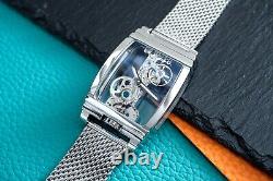 Mens Silver Bridge Manual Mechanical Watch Stainless Steel Mesh Strap