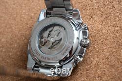 Mens Silver Chrome Black Automatic Mechanical Watch Luminous Stainless Steel