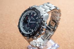 Mens Silver Chrome Black Automatic Mechanical Watch Luminous Stainless Steel