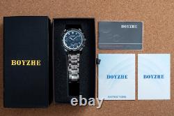 Mens Silver Chrome Black Automatic Mechanical Watch Luminous Stainless Steel