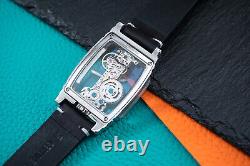 Mens Silver Manual Mechanical Watch Black Oil Waxed Vintage Leather Strap