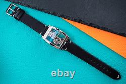 Mens Silver Manual Mechanical Watch Black Oil Waxed Vintage Leather Strap