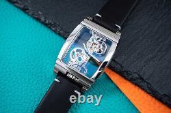 Mens Silver Manual Mechanical Watch Black Oil Waxed Vintage Leather Strap