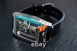 Mens Silver Manual Mechanical Watch Black Oil Waxed Vintage Leather Strap
