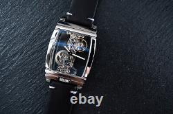 Mens Silver Manual Mechanical Watch Black Oil Waxed Vintage Leather Strap