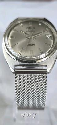 Mens Vintage Stainless Steel ORIS STAR TWEN Date 25 Jewels Automatic Wristwatch