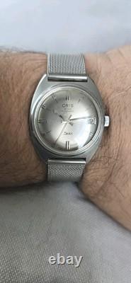 Mens Vintage Stainless Steel ORIS STAR TWEN Date 25 Jewels Automatic Wristwatch