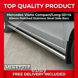 Mercedes Viano Compact & Long Van W639 Polished Stainless Steel Side Bars Chrome