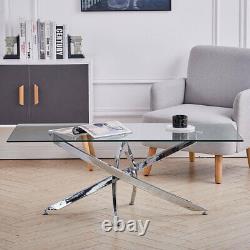 Modern Glass Coffee Table Chrome Stainless Steel Tempered Glass Living Room